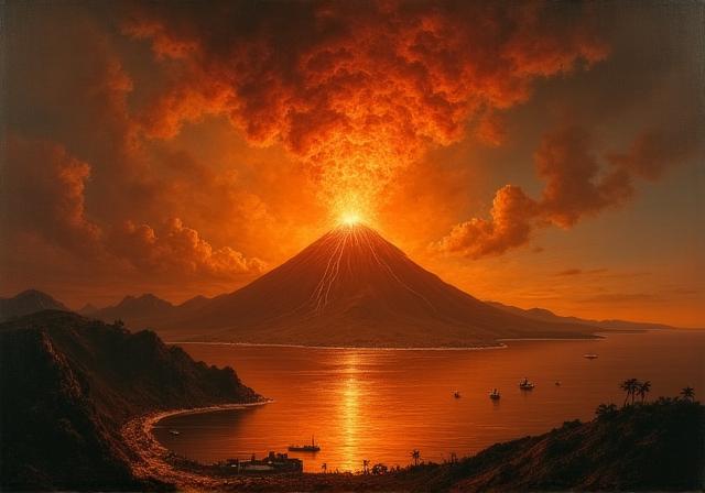 Dipinto di un'eruzione del Vesuvio